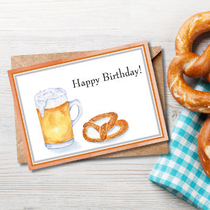 Waterverf Beer & Pretzel Happy Birthday Kaart