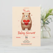 Waterverf Beer Rode Hart Valentijn Baby shower Kaart (Staand voorkant)
