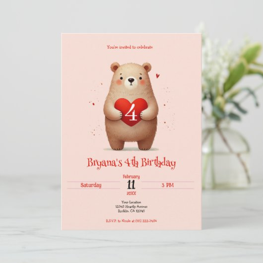 Waterverf Beer Rode Hart xoxo Valentijn Verjaardag Kaart (Staand voorkant)