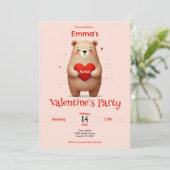 Waterverf Beer Rode Hart xoxo Valentijnse Partij Kaart (Staand voorkant)