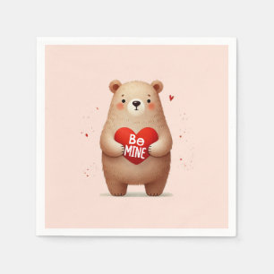 Waterverf Beer Rode Hart xoxo Valentijnse Partij Servet