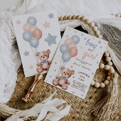 Waterverf Beer roze blauwe ballonnen Geslacht onth Kaart