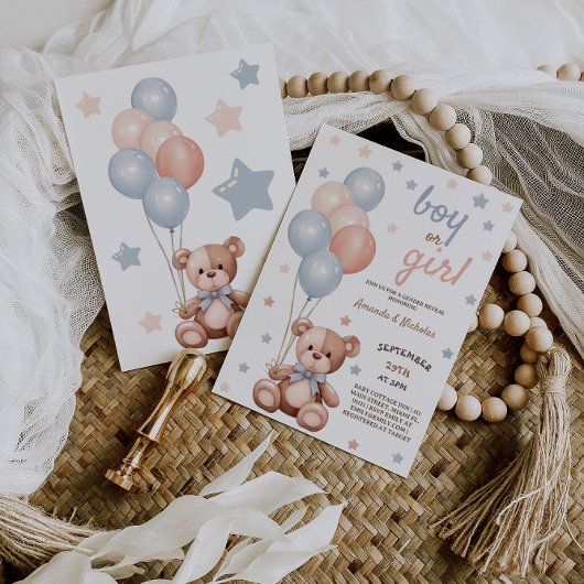 Waterverf Beer roze blauwe ballonnen Geslacht onth Kaart