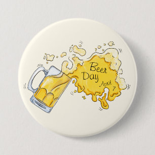 Waterverf Beer Splashing voor bierdag Ronde Button 7,6 Cm