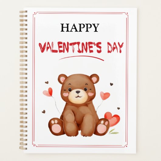 Waterverf Beer Valentijnsdag gepersonaliseerd Planner (Voorkant)