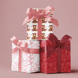 Waterverf Beer Valentijnsdag set van 3 Inpakpapier Vel