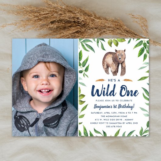 Waterverf Beer Wild One | Foto Verjaardagsfeest Kaart