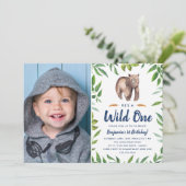 Waterverf Beer Wild One | Foto Verjaardagsfeest Kaart (Staand voorkant)