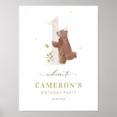 Waterverf Beer Woodland eerste verjaardag welkom Poster (Voorkant)