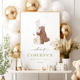 Waterverf Beer Woodland eerste verjaardag welkom Poster