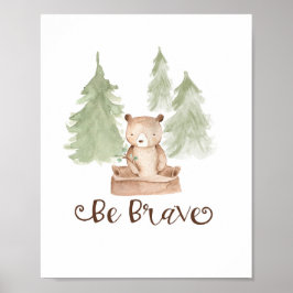 Waterverf Beer Woodland Friends be Brave Nursery Poster