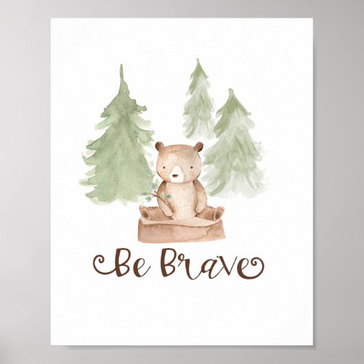 Waterverf Beer Woodland Friends be Brave Nursery Poster (Voorkant)