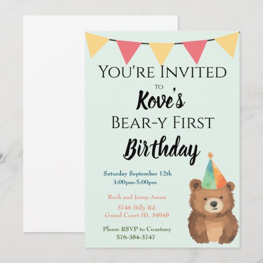 Waterverf Beer-y Eerste Verjaardag Uitnodigen Kaart (Voorkant / Achterkant)