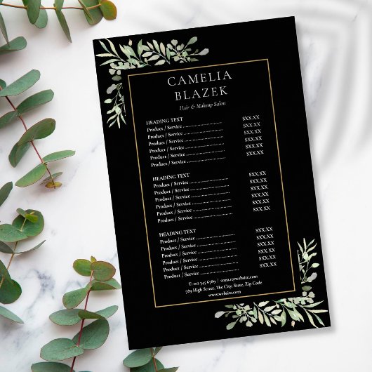 Waterverf Begroeiing Salon Zwart Goud Service Menu