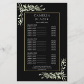 Waterverf Begroeiing Salon Zwart Goud Service Menu (Voorkant)
