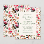 Waterverf begroting Floral Pink Groen Baby shower (Voorkant / Achterkant)