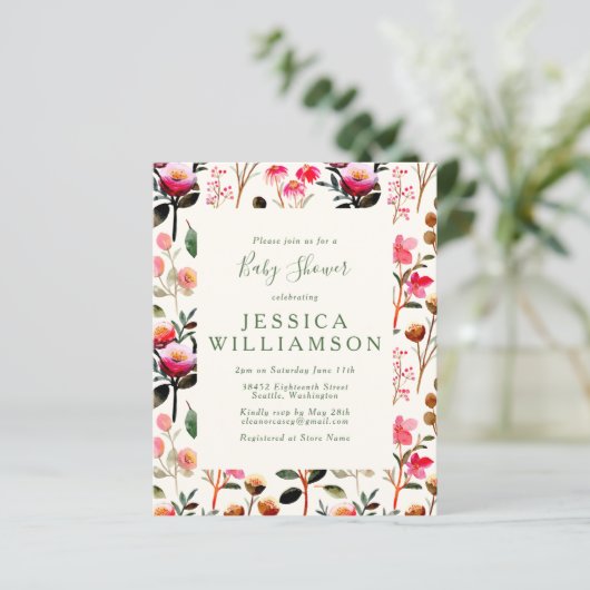 Waterverf begroting Floral Pink Groen Baby shower (Staand voorkant)