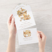 Waterverf Beige & Goud Baby shower Luierverloting All In One Uitnodiging (Afscheurbaar)