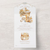 Waterverf Beige & Goud Baby shower Luierverloting All In One Uitnodiging (Binnen)