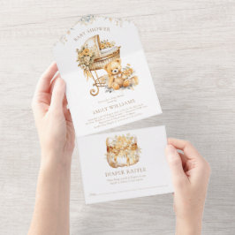 Waterverf Beige & Goud Baby shower Luierverloting All In One Uitnodiging