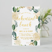 Waterverf Beige Peonies Wreator Rehearsal Lunch Folie Uitnodiging (Staand Voorkant)