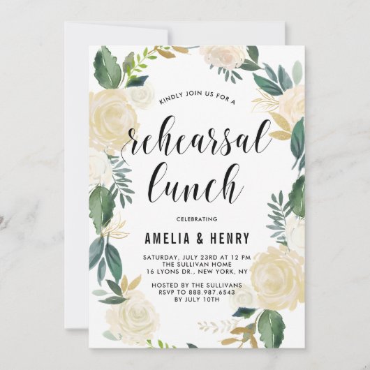 Waterverf Beige Peonies Wreator Rehearsal Lunch Kaart (Voorkant)