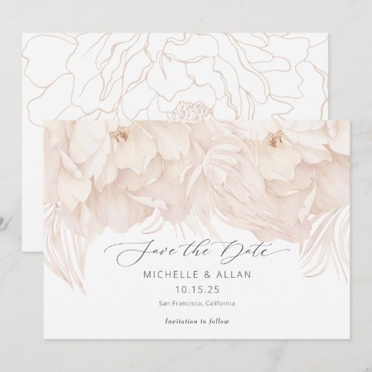 Waterverf beige pony-elegant gardenbruiloft save the date (Voorkant / Achterkant)