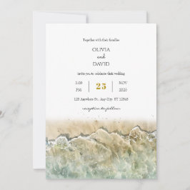 Waterverf Beige Summer Zee Shore Beach Wedding Kaart