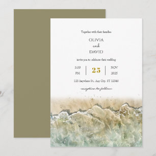 Waterverf Beige Summer Zee Shore Beach Wedding Kaart