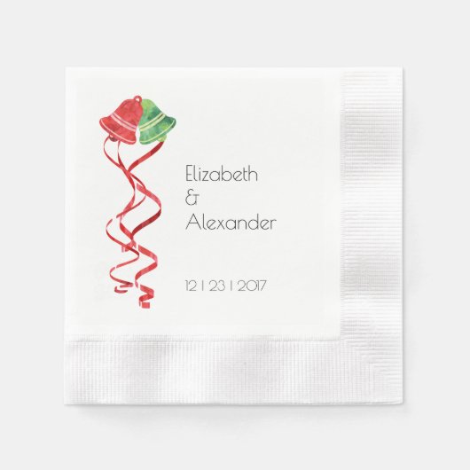 Waterverf Bel kerstbruiloft Cocktail Napkins Servetten (Voorkant)