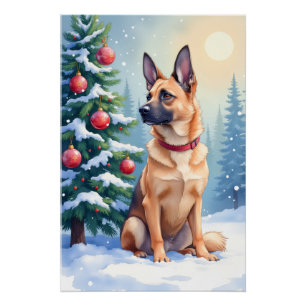 Waterverf Belgische Malinois Groen Kerstmis Perfect Poster