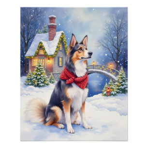 Waterverf Belgische Schaapshond Winter Kerstmis Perfect Poster