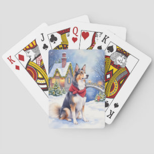 Waterverf Belgische Schaapshond Winter Kerstmis Pokerkaarten