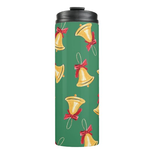 Waterverf Bell Pattern Groen Naadloos Thermosbeker (Voorkant)