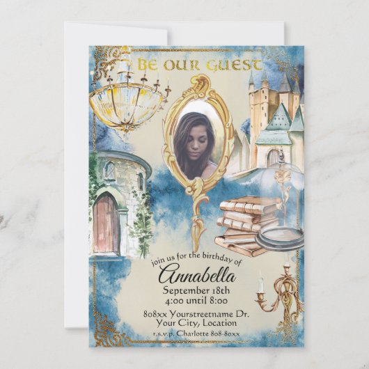 Waterverf Belle en het Beest Fotospiegel Kaart (Voorkant)