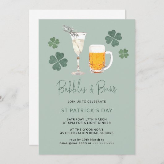 Waterverf bellen & Brews St Patricks Day Party Kaart (Voorkant / Achterkant)