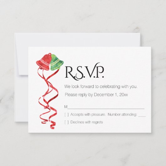 Waterverf Bells/kerstbruiloft/RSVP-kaart Kaart (Voorkant)