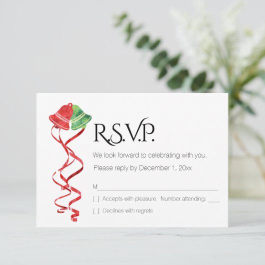 Waterverf Bells/kerstbruiloft/RSVP-kaart Kaart (Staand voorkant)