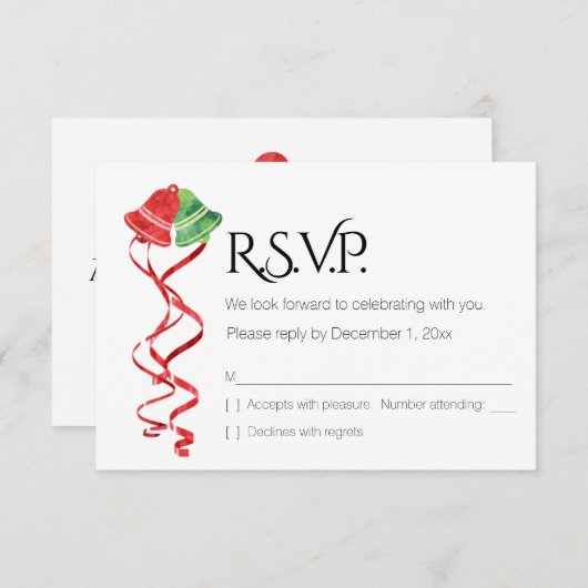 Waterverf Bells/kerstbruiloft/RSVP-kaart Kaart (Voorkant / Achterkant)
