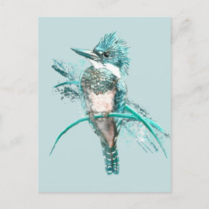 Waterverf Belted Kingfisher Bird Animal Briefkaart