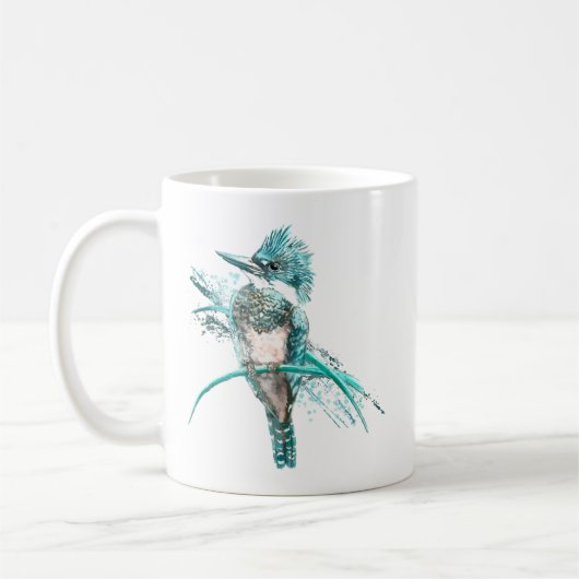 Waterverf Belted Kingfisher Bird Animal Koffiemok (Links)