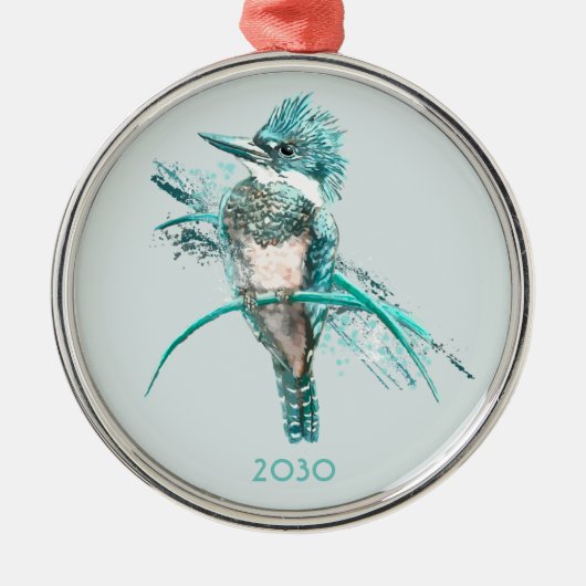 Waterverf Belted Kingfisher Bird Animal Metalen Ornament (Voorkant)