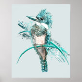 Waterverf Belted Kingfisher Bird Animal Poster (Voorkant)