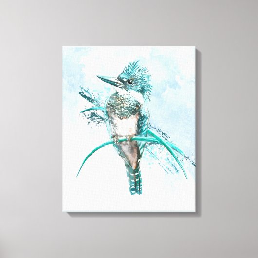 Waterverf Belted Kingfisher Bird Canvas (Voorkant)