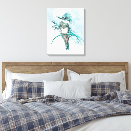 Waterverf Belted Kingfisher Bird Canvas (Insitu (Slaapkamer))