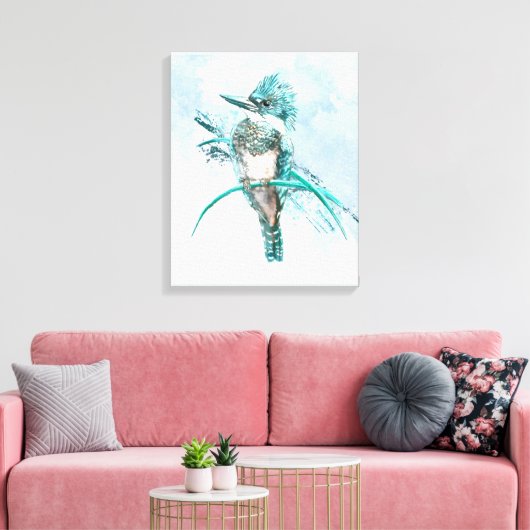 Waterverf Belted Kingfisher Bird Canvas (Insitu (Woonkamer))