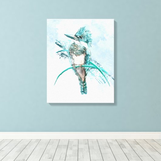 Waterverf Belted Kingfisher Bird Canvas (Insitu (Houten vloer))