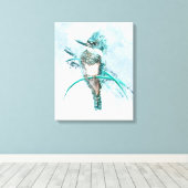 Waterverf Belted Kingfisher Bird Canvas Afdruk (Insitu (Houten vloer))