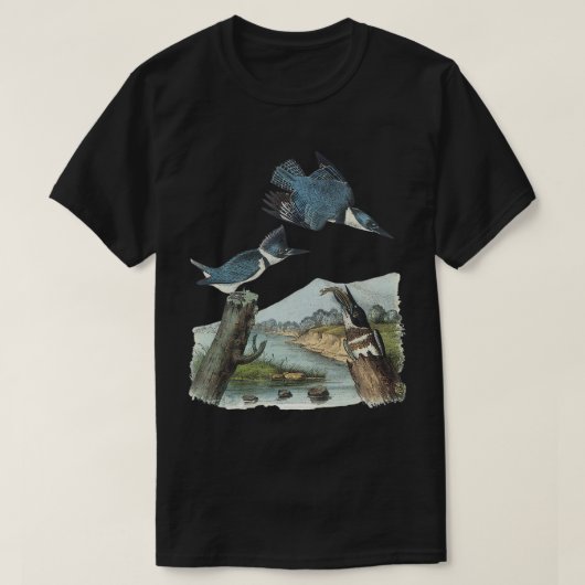 Waterverf Belted Kingfisher Bird Eat Fish Natuur T-shirt (Design voorkant)