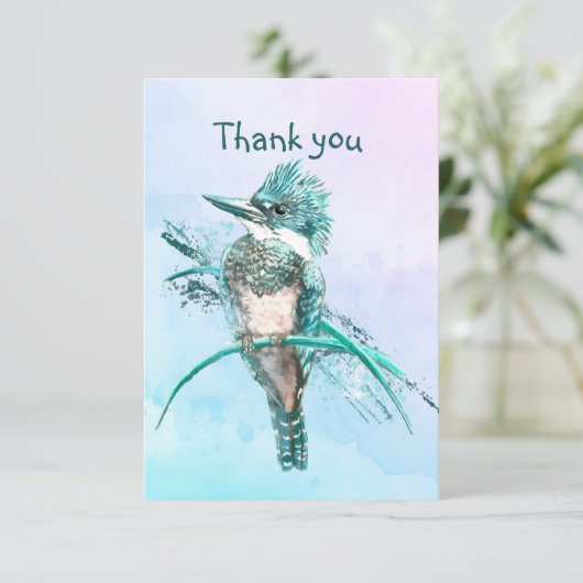 Waterverf Belted Kingfisher Vogel Wildlife Art Bedankkaart (Staand voorkant)